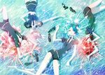  androgynous bare_legs black_neckwear black_shorts crystal_hair gem_uniform_(houseki_no_kuni) goshenite_(houseki_no_kuni) grass green_hair highres houseki_no_kuni loafers long_hair lying mercury morganite_(houseki_no_kuni) multiple_others necktie official_art on_back phosphophyllite pink_hair red_hair shinsha_(houseki_no_kuni) shirt shoes short_hair shorts uniform white_shirt 