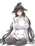  :o aiguillette animal_ears arm_support ass_visible_through_thighs azur_lane bangs bed_sheet black_footwear black_hair black_legwear blush breasts buttons chestnut_mouth commentary_request crotch_seam dog_ears double-breasted eyebrows_visible_through_hair full_body furrowed_eyebrows gloves hair_ribbon hayama_kazusa head_tilt high_ponytail highres holding indoors jacket large_breasts legs_together loafers long_hair long_sleeves looking_at_viewer military military_uniform mimikaki miniskirt naval_uniform on_bed panties panties_under_pantyhose pantyhose pantyshot pantyshot_(sitting) parted_lips pleated_skirt ponytail ribbon shoes simple_background sitting skirt solo sweat takao_(azur_lane) turtleneck underwear uniform v-shaped_eyebrows very_long_hair white_background white_gloves white_jacket white_panties white_ribbon white_skirt yellow_eyes yokozuwari 