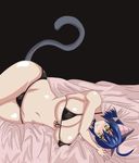  absurdres animal_ears artist_request bikini blue_hair breasts cat_demon_girl_(shinmai_maou_no_testament_burst) cat_ears cat_tail cleavage highres horns large_breasts markings navel pointy_ears shinmai_maou_no_testament short_hair solo swimsuit tail yellow_eyes 
