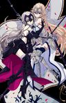  absurdres armor black_gloves blonde_hair blue_eyes elbow_gloves fate/grand_order fate_(series) gloves grey_hair highres jeanne_d'arc_(alter)_(fate) jeanne_d'arc_(fate) jeanne_d'arc_(fate)_(all) long_hair looking_at_viewer multiple_girls osanai sword thighhighs very_long_hair weapon yellow_eyes 