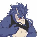  2017 abs anthro black_nose blue_fur blue_hair blush canine clothed clothing clothing_lift digital_media_(artwork) duga fur hair male mammal muscular muscular_male ralefov shining_(series) shining_force_exa shirt shirt_lift simple_background solo sourou_cerulean_wolf tongue tongue_out video_games white_fur wolf yellow_eyes 