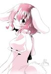  ;3 animal_ears bangs black_hair blush bunny_ears bunny_tail commentary_request hair_between_eyes heart highres inaba_tewi looking_at_viewer mana_(tsurubeji) monochrome one_eye_closed puffy_short_sleeves puffy_sleeves short_hair short_sleeves signature simple_background sketch solo tail touhou white_background 