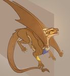  2017 armor bracelet claws digital_drawing_(artwork) digital_media_(artwork) dragon dungeons_&amp;_dragons fangs feral hi_res horn jewelry looking_away male nimtai open_maw open_mouth orange_eyes pseudodragon scales scalie simple_background smile solo teeth toe_claws toes tongue wings 