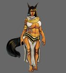  animal_humanoid big_breasts breasts canine clothed clothing egyptian female hair huge_breasts humanoid jackal mammal muscular not_furry skygga smile solo thick_thighs 