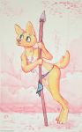  2019 accidental_exposure anthro candid canid canine canis clothed clothing domestic_dog flaccid forest fur holding_object holding_weapon loincloth male mammal melee_weapon mothandpodiatrist open_mouth orange_fur outside painting_(artwork) penis pink_background polearm simple_background solo spear standing traditional_media_(artwork) tree tribal unaware wardrobe_malfunction watercolor_(artwork) weapon 