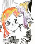  2girls artist_request eye_licking licking multiple_girls orange_hair purple_hair sketch tagme tongue tongue_out 