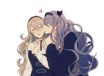  blush camilla_(fire_emblem_if) cheek_kiss closed_eyes european_clothes female_my_unit_(fire_emblem_if) fire_emblem fire_emblem_if hair_over_one_eye hand_on_another's_shoulder headband heart kiss lips long_hair long_sleeves mamkute multiple_girls my_unit_(fire_emblem_if) open_mouth ponytail purple_hair siblings sisters smile sophie_(693432) tiara very_long_hair wavy_hair yuri 