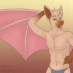  2017 5_fingers anthro bat better_version_at_source biscuit_(biscuits) clothing front_view hand_behind_head loincloth looking_at_viewer male mammal navel red_eyes solo standing tongue tongue_out ulthar 