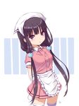  :o apron arms_behind_back artist_name bangs blend_s blunt_bangs blush breasts buttons cowboy_shot eyebrows_visible_through_hair frilled_apron frills hair_bobbles hair_ornament head_scarf long_hair looking_at_viewer low_twintails medium_breasts open_mouth pink_shirt pink_skirt pleated_skirt purple_eyes purple_hair sakuranomiya_maika shirt short_sleeves signature skirt solo sony_kisaragi standing stile_uniform thighhighs tsurime twintails two-tone_background very_long_hair waist_apron waitress white_apron white_legwear zettai_ryouiki 