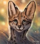  2017 black_nose digital_media_(artwork) feline flashw fur headshot_portrait looking_at_viewer mammal no_sclera portrait serval smile solo spots spotted_fur tan_fur 