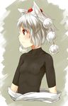  animal_ears blush breasts collarbone commentary_request covered_nipples duplicate hat highres inubashiri_momiji nishiuri red_eyes short_hair silver_hair skin_tight small_breasts solo tokin_hat touhou wolf_ears 
