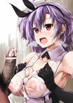  1girl after_paizuri azur_lane bangs bar_censor black_bow black_gloves blush bow breast_squeeze breasts breath censored collarbone commander_(azur_lane) cum d_kurouri elbow_gloves erection eyebrows_visible_through_hair fang frills gloves hair_between_eyes hair_bow hairband hetero highres kent_(azur_lane) large_breasts male_pubic_hair military military_uniform nipples one_side_up open_mouth penis pubic_hair purple_eyes purple_hair see-through shirt sidelocks sleeveless smile solo_focus tsurime uniform upper_body vest wet wet_clothes wet_shirt 