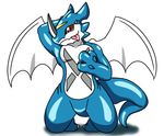  ambiguous_gender anthro blue_skin claws digimon exveemon looking_at_viewer membranous_wings nude pecs scalie solo tongue tongue_out video_games wings 装甲 