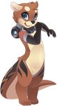  alpha_channel ambiguous_gender anthro armwear blue_eyes brown_fur clothing collar elbow_gloves fur gloves hi_res mammal mustelid open_mouth otter rebreather rudragon tan_fur 