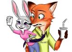  2016 absurd_res anthro bendy_straw black_nose blush canine clothed clothing cup dipstick_ears disney duo eyelashes female fox fur green_eyes grey_fur hi_res holding_cup iheart7968 judy_hopps lagomorph male mammal necktie nick_wilde open_mouth open_smile orange_fur phone pink_nose purple_eyes rabbit selfie shirt simple_background smile straw watermark white_background zootopia 