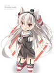  amatsukaze_(kantai_collection) bangs black_choker brown_dress brown_eyes character_name choker commentary_request copyright_name crossed_arms diagonal_stripes dress eyebrows_visible_through_hair full_body garter_straps hair_between_eyes hair_tubes hat head_tilt highres kantai_collection kneeling kushida_you lifebuoy long_hair long_sleeves looking_at_viewer mini_hat open_mouth red_legwear sailor_collar sailor_dress short_dress silver_hair simple_background single_stripe smokestack solo striped tears thighhighs two_side_up v-shaped_eyebrows very_long_hair white_background white_sailor_collar windsock 