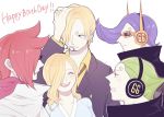  1girl 4boys age_difference artist_request blonde_hair blue_hair green_hair long_hair mother_and_son multiple_boys one_piece red_hair sanji smile source_request vinsmoke_family vinsmoke_ichiji vinsmoke_niji vinsmoke_sora vinsmoke_yonji 