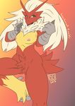  2017 absurd_res anthro avian bearbox_doodletimes blaziken blue_eyes breasts claws digital_media_(artwork) female hair hi_res inverted_nipples looking_at_viewer navel nintendo nipples nude pok&eacute;mon pok&eacute;mon_(species) simple_background solo video_games 