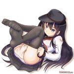  akatsuki_(kantai_collection) anchor_symbol artist_name ass black_hair black_hat black_legwear black_skirt blouse blue_eyes cameltoe closed_mouth commentary_request crotch_seam dated flat_cap full_body hat highres kantai_collection labia light_smile long_hair long_sleeves lying miniskirt mokerou neckerchief on_back panties pantyhose pantyhose_pull pleated_skirt red_neckwear remodel_(kantai_collection) school_uniform serafuku shadow simple_background skirt solo underwear white_background white_blouse white_panties 