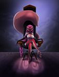  2017 anthro breasts cleavage clothed clothing crossed_legs david_lillie dreamkeepers female footwear hair high_heels long_tail mammal purple_hair shoes sitting solo tinsel_nanaja 