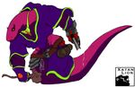  armor belt black_sclera bomb book cloak clothing explosives gauntlets gem gloves hood legless magic_user muscular naga pendant pink_scales purple_scales reptile scales scalie snake staff wide_hips xatanlion 