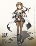  anmi assault_rifle bangs bare_shoulders black_panties blush boots breasts brown_eyes brown_hair character_name cleavage collarbone commentary_request copyright_name cross-laced_footwear daewoo_k2 eyebrows_visible_through_hair fingerless_gloves full_body girls_frontline gloves gun hair_ornament hairclip highres holding jacket k-2_(girls_frontline) knee_boots korean lace-up_boots logo long_hair looking_at_viewer medium_breasts navel official_art open_mouth panties pantyhose rifle shadow smile solo standing underwear watermark weapon web_address 