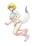  animal_ears blonde_hair blue_eyes brave_witches breasts fang fox_tail large_breasts nikka_edvardine_katajainen panties satou_atsuki short_hair side-tie_panties sweat tail underboob underwear white_panties world_witches_series 