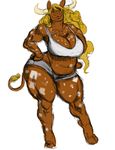  anthro big_breasts bovine breasts butt cattle clothed clothing female hair huge_breasts mammal muscular nipple_bulge skygga solo thick_thighs 
