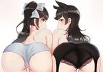  2girls animal_ears artist_request ass ass-to-ass atago_(azur_lane) azur_lane back bare_back bare_shoulders black_hair black_panties blue_panties blush bow brown_eyes brown_hair cameltoe from_behind garter_belt hair_bow huge_ass leaning leaning_forward long_hair looking_at_viewer looking_back multiple_girls panties ponytail shiny shiny_hair shiny_skin takao_(azur_lane) take_your_pick topless very_long_hair 