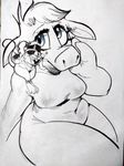  almonds_(artist) anthro azadi blue_eyes bovine breasts cattle duo escape_to_india eye_patch eyelashes eyewear featureless_breasts female hair mammal mouse rodent slightly_chubby thick_thighs traditional_media_(artwork) 