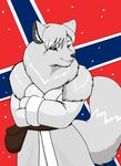 2013 anthro arctic_fox big_tail breasts canine clothed clothing coat crossed_arms droll3 female fox fur mammal norway norwegian norwegian_flag open_mouth solo takras_(droll3) white_fur world_war world_war_1 world_war_2 