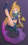  1girl feet full_body highres league_of_legends midriff navel shorts solo zoe_(league_of_legends) 