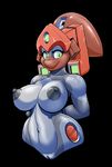  2017 big_breasts black_background breasts cybernetics cyborg erect_nipples female green_eyes half-length_portrait hands_behind_back hi_res humanoid looking_at_viewer machine max_blackrabbit navel nipples not_furry nude portrait proxy_(character) pussy simple_background smile solo wide_hips 