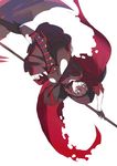  alternate_costume cape crescent_rose evil evil_eyes hayami_ritsu highres red_hair ruby_rose rwby scythe solo thighhighs torn_cape torn_clothes torn_legwear upside-down upskirt what_if 