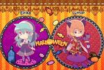  1girl animal_ears blonde_hair candy cape cat cat_ears chibi circlet cross cross_necklace eirika fire_emblem fire_emblem:_seima_no_kouseki fire_emblem_echoes:_mou_hitori_no_eiyuuou fire_emblem_heroes food grave habit halloween jewelry kiriya_(552260) long_hair low_ponytail luthier_(fire_emblem) multicolored_hair necklace nun orange_hair red_hair robe smile veil 