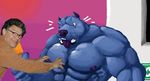  al_franken anthro athletic blue_fur canine detailed_background dog fur human itsbrou male mammal muscular muscular_male nipples pitbull purple_nipples purple_nose purple_tongue real 