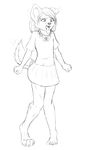  2017 anthro canine clothing collar dog doggirlkari female fist mammal monochrome pidgeon_toed shirt simple_background skirt solo tongue tongue_out transformation white_background 