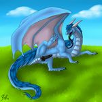  2017 anus balls bloodyharpy blue_eyes blue_hair butt claws digital_media_(artwork) dragon erection exposed feral fur hair horn horny_(disambiguation) inviting knot male open_mouth penis pinup pose raised_leg scales scalie seregir tongue wings 
