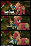  2017 3d_(artwork) anthro big_macintosh_(mlp) clothing comic dialogue digital_media_(artwork) dragon earth_pony equine eyewear forest friendship_is_magic garble_(mlp) glasses hair hi_res horn horse jamari male mammal membranous_wings multicolored_hair my_little_pony outside pony scales scalie sunburst_(mlp) teeth text tree wings 
