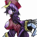  artist_request blue_eyes breasts hat jiangshi large_breasts lei_lei nipple_slip nipples purple_hair purple_skin short_hair smile solo vampire_(game) zombie 