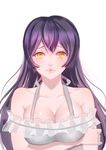  absurdres alternate_hair_color blush breasts brown_eyes cleavage collarbone crying crying_with_eyes_open eyebrows highres large_breasts long_hair looking_at_viewer love_live! love_live!_school_idol_project nipples parted_lips purple_hair see-through solo sonoda_umi tears upper_body youga 