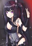  architect_(girls_frontline) belt black_hair breasts cleavage cowboy_shot dated girls_frontline grin long_hair looking_at_viewer medium_breasts nail_polish purple_eyes sangvis_ferri side_ponytail signature smile solo unel v very_long_hair 
