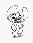  2015 3_toes 4_fingers alien chest_tuft claws disney experiment_(species) greyscale head_tuft jessiedrawz lilo_and_stitch looking_at_viewer monochrome notched_ear on_one_leg open_mouth open_smile simple_background sketch smile solo standing stitch toes tongue tongue_out traditional_media_(artwork) tuft white_background 