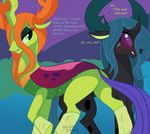  2017 antlers blush changeling cosplay dialogue english_text fangs female friendship_is_magic green_eyes green_hair hair halloween holidays horn kl0ndike male my_little_pony orange_hair purple_eyes queen_chrysalis_(mlp) sweat sweatdrop text thorax_(mlp) 