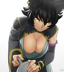  2017 animal_humanoid areola bent_over big_breasts black_hair breasts cat cat_humanoid clothed clothing ear_piercing exposed_breasts faunus feline female hair hanging_breasts humanoid kali_belladonna mammal mature_female mother nipples one_breast_out parent piercing rwby simple_background sinccubi slit_pupils solo white_background yellow_eyes 