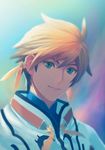  bangs brown_hair closed_mouth fateline_alpha feathers green_eyes hair_between_eyes hair_feathers highres looking_at_viewer male_focus robe smile solo sorey_(tales) tales_of_(series) tales_of_zestiria upper_body 