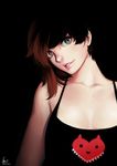  absurdres black_background black_dress breasts cleavage collarbone commentary dress highres ilya_kuvshinov_(style) looking_at_viewer lulu-chan92 medium_breasts multicolored_hair ruby_rose rwby signature silver_eyes simple_background smile solo tank_top two-tone_hair 