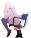  bag bench black_footwear black_legwear blonde_hair closed_eyes closed_mouth coat highres legs_together long_sleeves original pantyhose shoes short_hair shoulder_bag simple_background sitting solo sousou_(sousouworks) white_background 