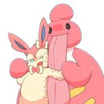  duo eeveelution grabbing_from_behind lickilicky licking nintendo pok&eacute;mon pok&eacute;mon_(species) saliva sylveon tongue tongue_out video_games みぜる 
