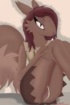  2017 anthro brown_fur cheek_tuft chest_tuft clothed clothing devils-brandy digital_media_(artwork) eyelashes female fluffy fluffy_tail fur hair half-closed_eyes hi_res looking_at_viewer mammal panties pussy pussy_juice red_hair rodent smile solo squirrel star_vs._the_forces_of_evil tuft underwear 